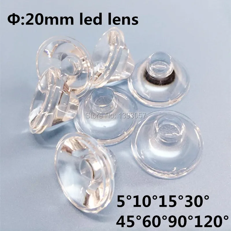 1w 3w High Power led lenses, 20mm pmma optical led lens angle 5 10 15 30 45 60 90 120 degree excellent quality