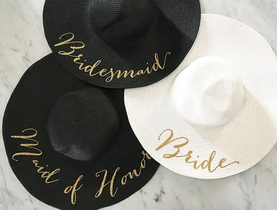 personalized text Bride beach wedding floppy Mrs Sequin Sun Hats Just married Drunk in love Honeymoon bridal party gifts favors