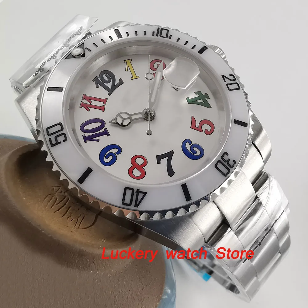 40mm no logo white dial Colorful number Luminous saphire glass;white Ceramic Bezel  SUB Automatic movement men's watch-BA59