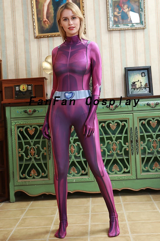 Totally Spies Purple Cosplay Costume Superhero Zentai Bodysuit Suit Jumpsuits Hot Sale Halloween Costume for woman