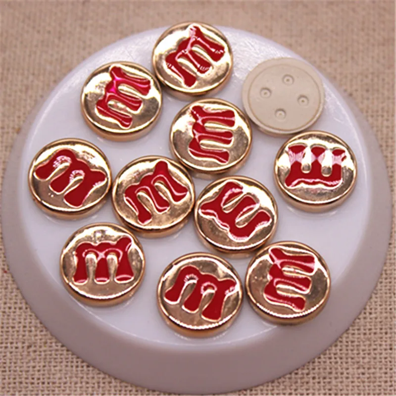 50PCS 12mm White/Black/Red Enamel M Bean Golden Plastic Flatback Button DIY Decoration Jewelry/Craft Scrapbook Accessories