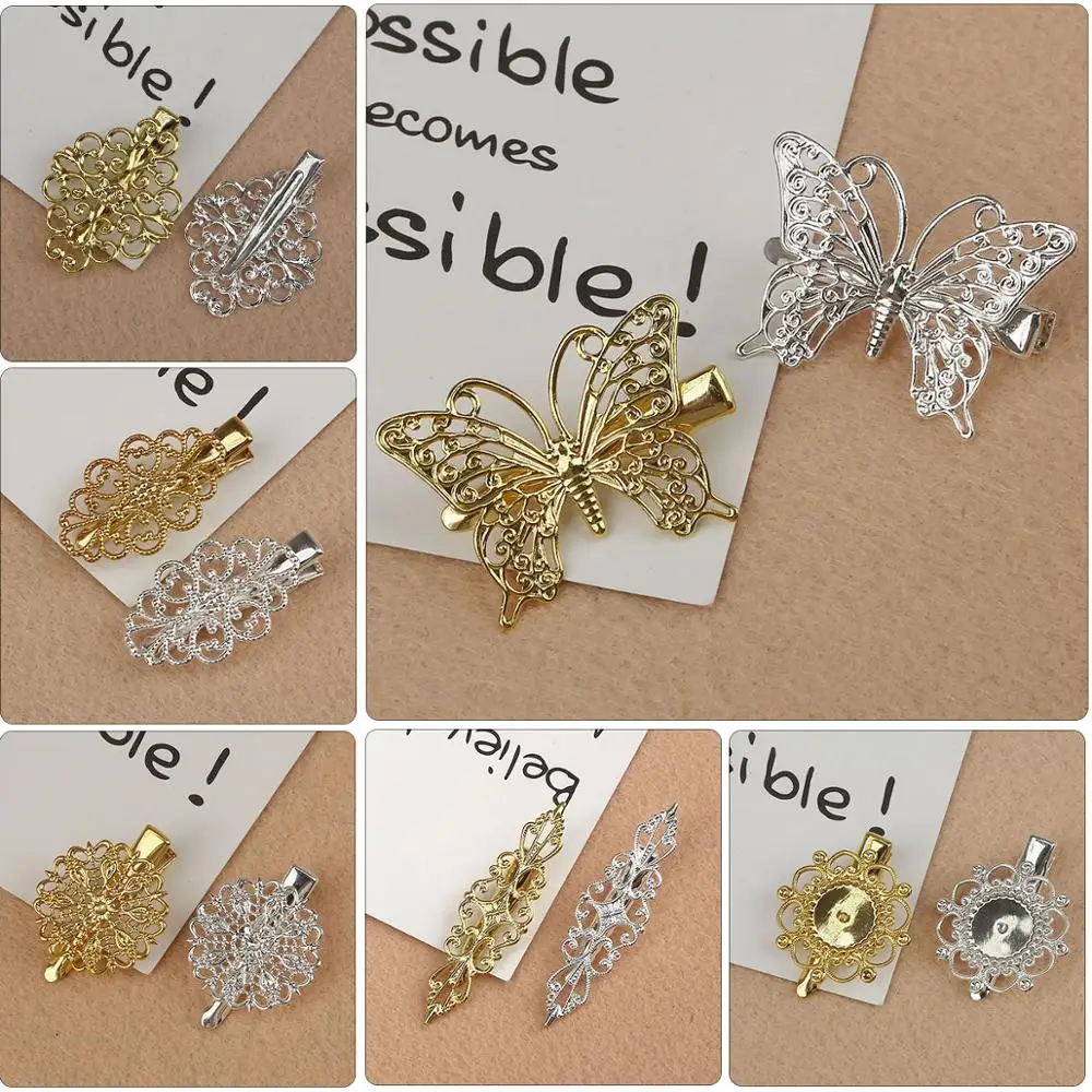 Vintage Metal Brass Filigree Copper Plated 4 Colors Duckbill Clip For Handmade DIY Hair Clip Jewelry Findings Accessories