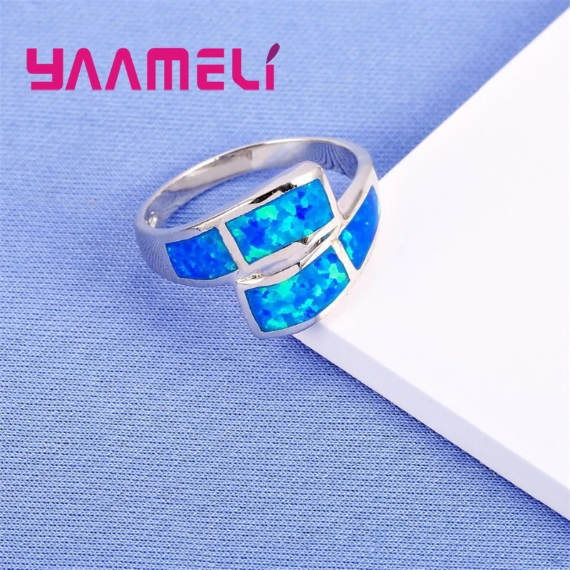 Winter Sale Fashion Blue Fire Opal Ring 925 Sterling Silver Jewelry Wedding Party Engagement Jewellery For Women Hot Sell