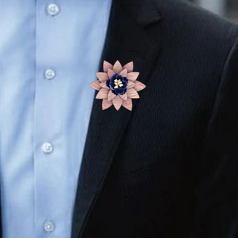 Mens Wood Lapel flower Brooch pin Handmade Lapel pin For Men Wedding Party Suit Decoration Boutonniere Corsage