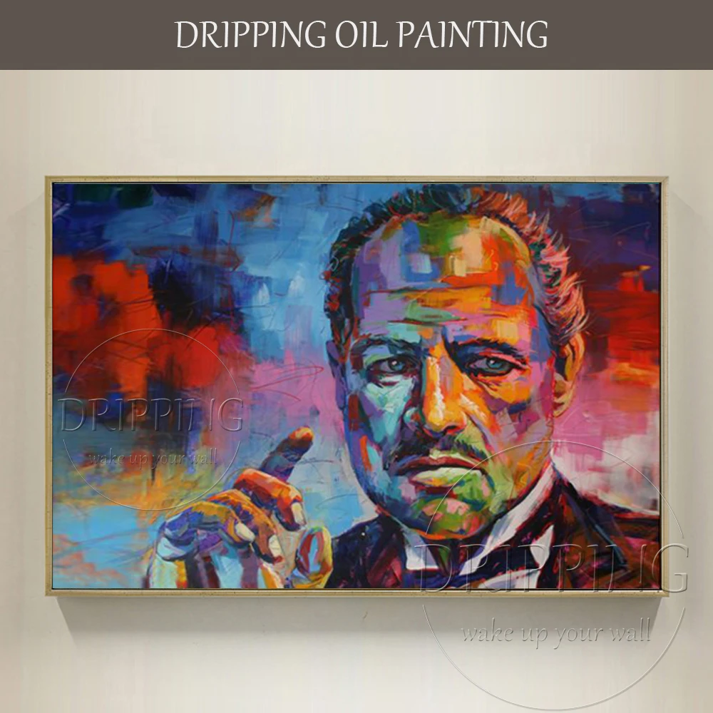 

Pure Hand-painted High Quality Modern Portrait Godfather Oil Painting Italian Godfather Smoking Oil Painting for Wall Decoration