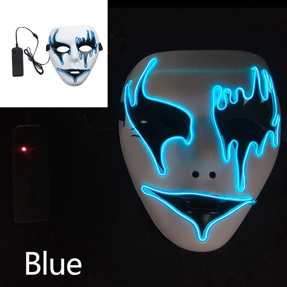 El Wire Glowing Halloween Mask LED Light Up Halloween Led Luminous Mask Horror Grimace Orange Light 3Modes