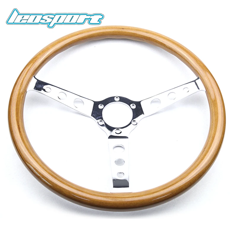 Universal Classic 380mm 15inch Car Wooden Grain Steering Wheel Wooden Steering-Wheel with Chrome Spoke