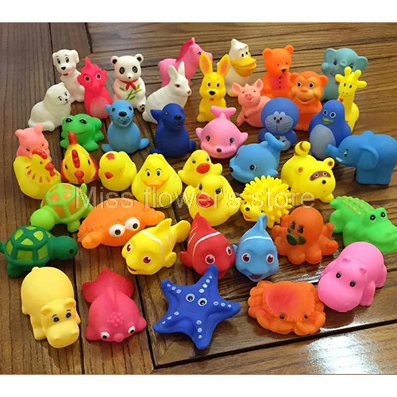 Cute Animals Kids Toy Soft Rubber Float Sqeeze Sound Baby Wash Bath Swimming Play Dog Cat Toys