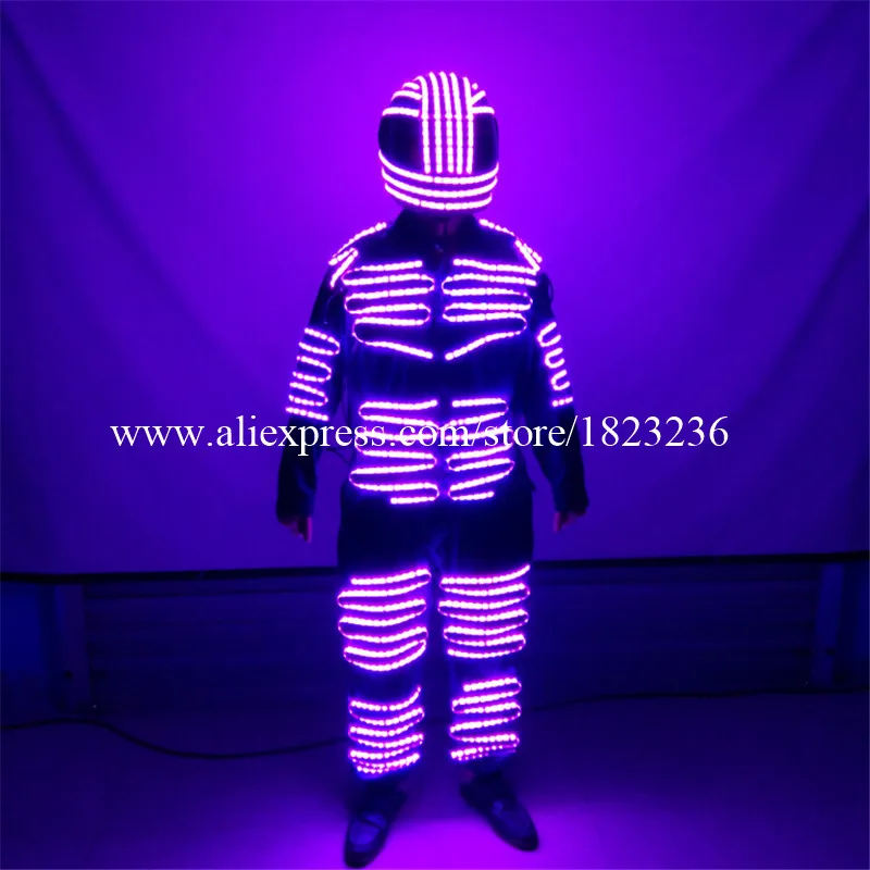 Colorful LED Luminous Men Robot Suit Illuminated Clothing Growing Light Dance Clothes Ballroom Costume For Stage Show