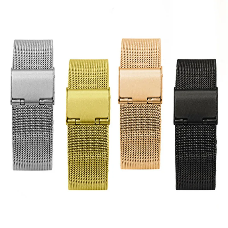 8mm 10 12 13 14 15 16 17 18 19 20 21 22 23 24mm ML Loop Stainless Steel Watch Band Meshed Strap with buckle release pins