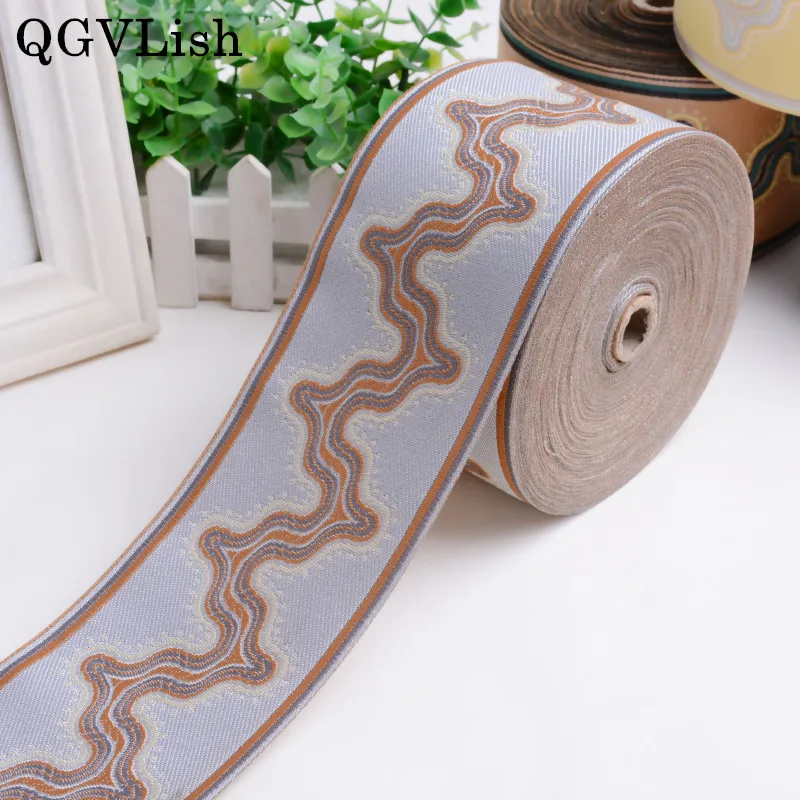 QGVLish 25M/Roll 90mm Wide Jacquard Ribbon Belt DIY Sewing Sofa Costumes Curtain Trims Embroidery Lace Trim Material Home Decor