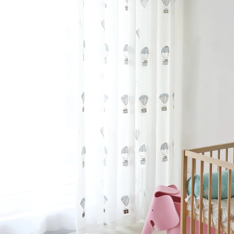 CITYINCITY Tulle Embroidered Kids Curtains for bedroom Dream Bear White Girl Boy 3D curtain for living room Sheer ready made