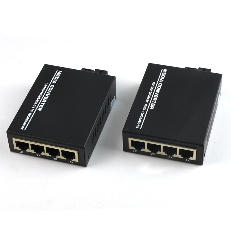 1Pair 10/100/1000MbpsGigabite Optical Fiber Media Converter 1000mbps Single Mode Single Fiber with 4 RJ45 UTP and 1 SC Port