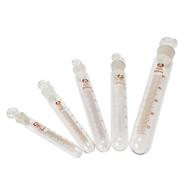 5pcs 5-50ml Graduated Lab Clear Glass Test Tube Round Bottom with Stopper Glassware