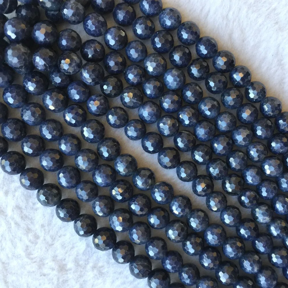 Wholesale Natural Genuine Dark Blue Sapphire Round Loose Faceted Beads 8mm 15