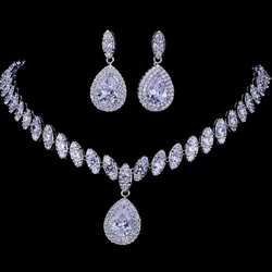 Emmaya Simulated Bridal Silver Necklace Sets 5 Colors Wedding Jewelry Parure Bijoux Femme Party Gift