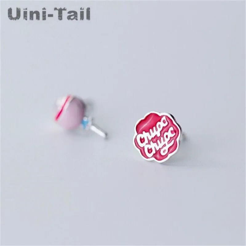 Uini-Tail hot new 925 Tibetan silver girl heart candy earrings cute sweet lollipop ear jewelry high quality hypoallergenic