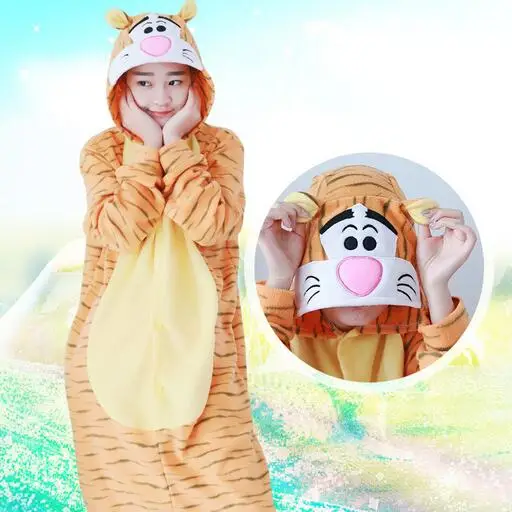 Angry Tiger Pajamas Animal Cosplay Costume Coral Women Men Kid Adult Pajamas Onesies Cartoon Halloween Sleepwear Sleepsuit