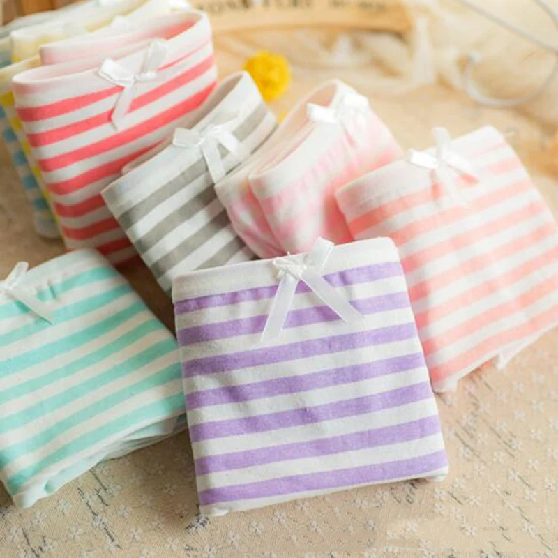 Fashion Soft Cotton Stripes Panties Bowknot Cute Underwear Women Panties Briefs Good Quality Soft Comfy Underwear Candy Color