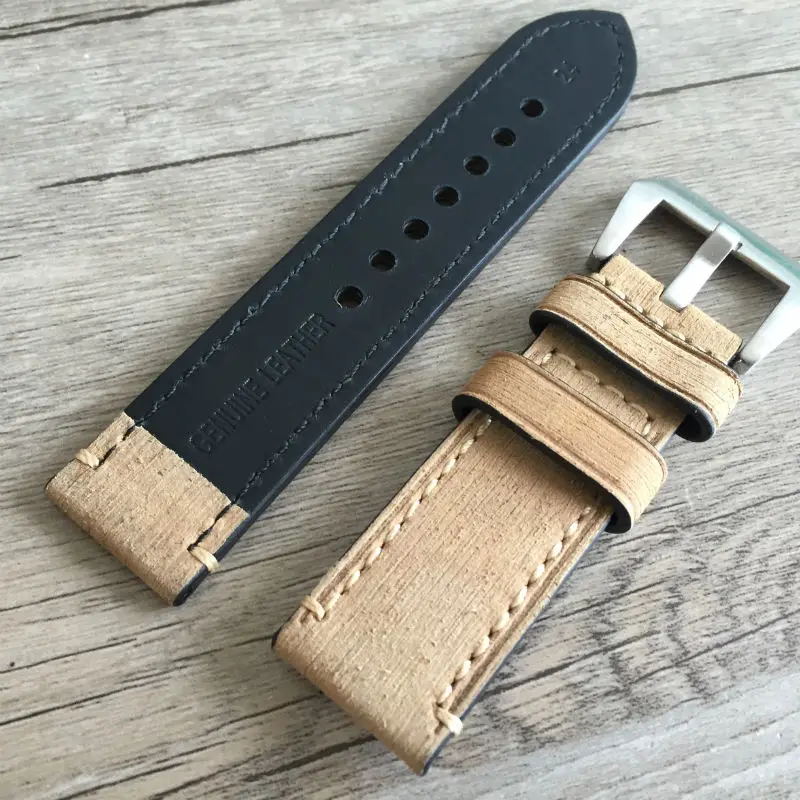 High Quality Genuine Leather Watch bands 20mm 22mm 24mm 26mm Yellow Mens Scrub Strap For Panerai free delivery luxury Strap image 2