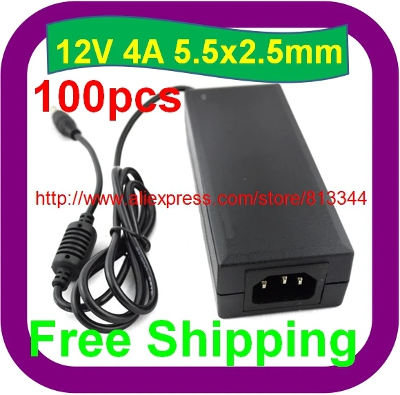 100 pcs Free Shipping AC 100-240V 48W 12V 4A Power Supply for 5050 Led Strip