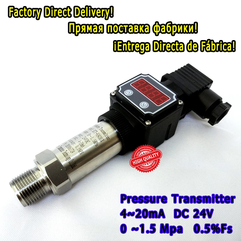 Pressure Transmitter 4 to 20mA DC24V M20x1.5 LED Diffused Silicon Digital Display 1.5 Mpa 0.5% Accuracy Other Range is Available