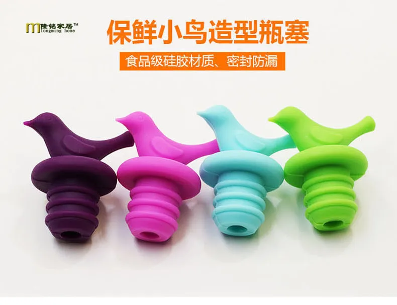 1PC LONGMING HOME Bird Design Silicone Wine Stopper Safety Bar Accessories Sealed Wine Bottle Stopper LB 274