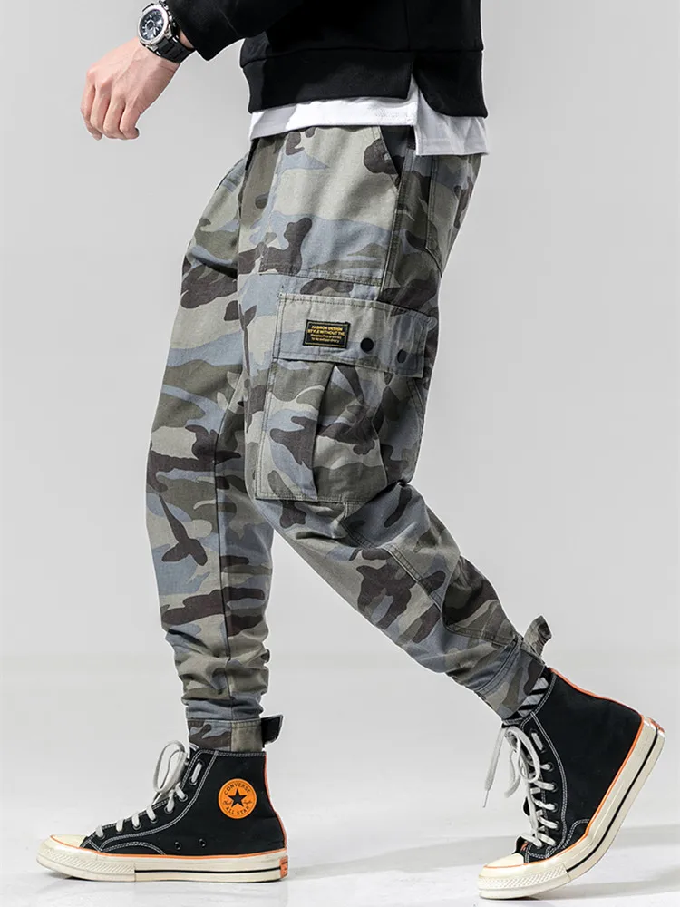 

EL BARCO Cotton Casual Men Cargo Pants Black Army Green Hip Hop Streetwear Male Trousers Military Camouflage Pocket Harem Jogger