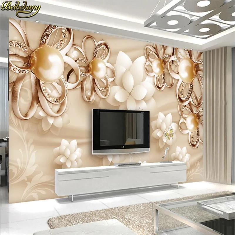 

beibehang custom papel de parede 3D Golden Pearl Flower Luxury Jewelry Background 3D wallpapers for living room home improvement