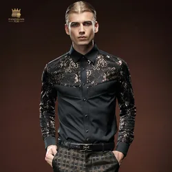 Fanzhuan Free Shipping Palace Unique New fashion casual male men's black slim long sleeved stitching shirt 512061 plant pattern