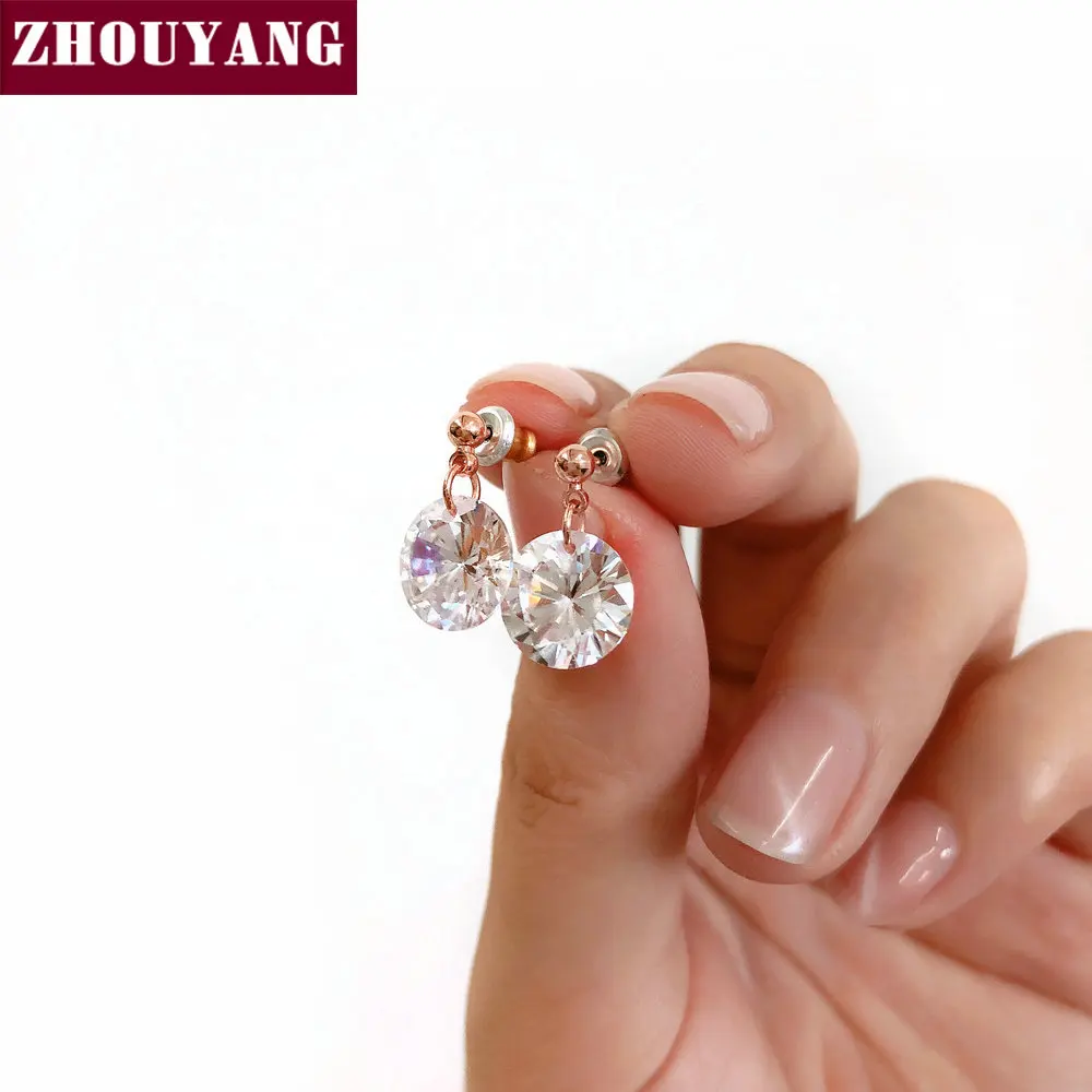 ZHOUYANG Drop Earring For Women Classic Complete Clear Cubic Zirconia  Rose Gold Color Fashion Jewelry  Wedding Party ZYE153