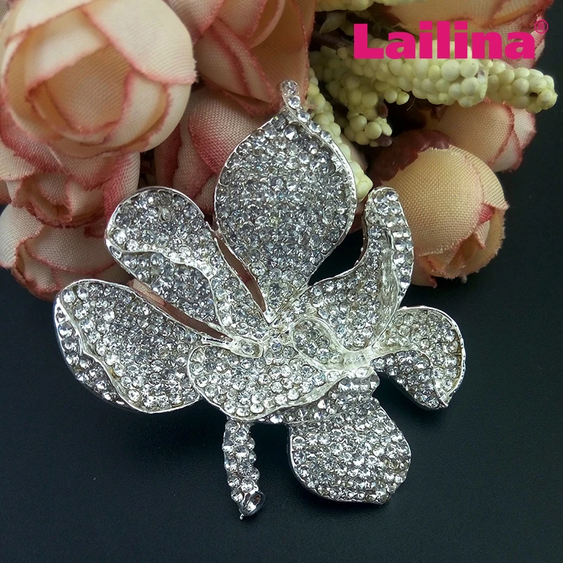 Fashion Gold Plating Crystal Rhinestone Orchid Flower Petal Brooch For Women Garment