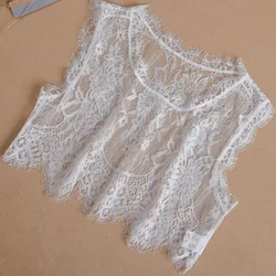 Chemise en dentelle ajourée à crochet, faux col transparent, intérieur sauvage, col montant, pour femme, automne, été