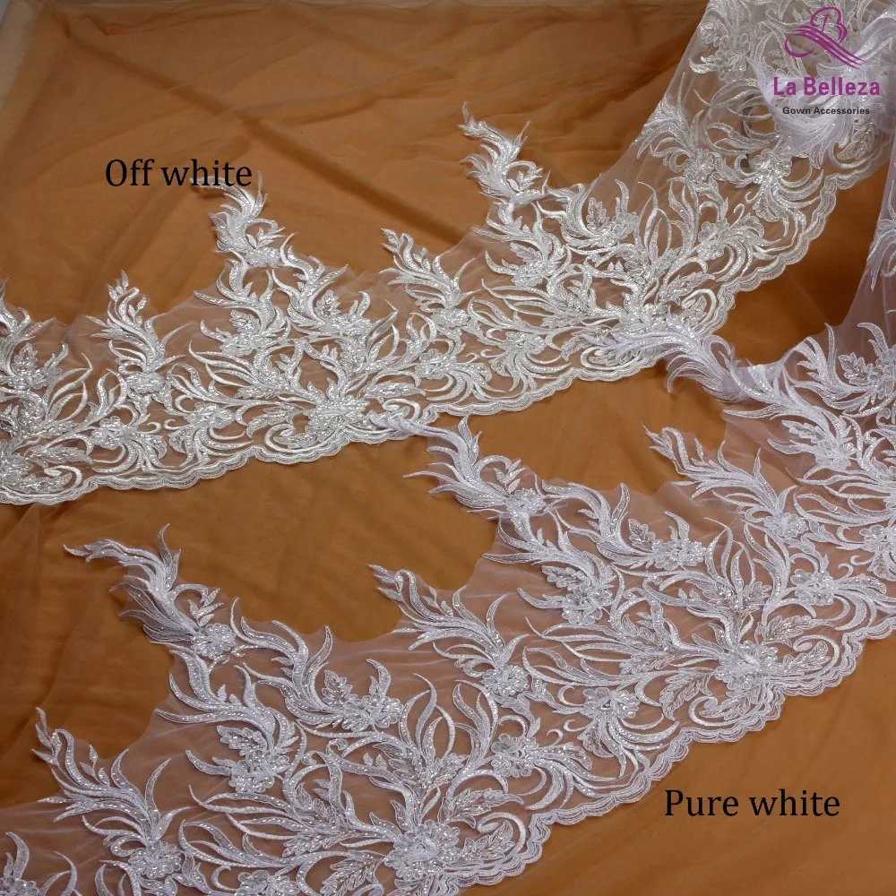 La Belleza large width lace trimming 55cm width white lace  cord sequins lace trimming 1 yard