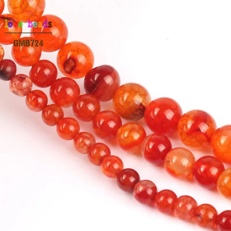 Natural Orange Fire Dragon Veins Agates Round Loose Stone Beads for Jewelry Making DIY Bracelets 15\'\' 6mm 8mm 10mm