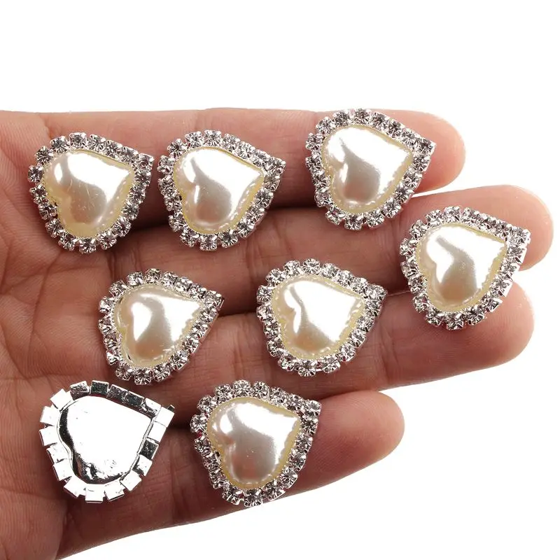 

120PCS 21mm x 23mm Heart White Faux Pearl Button Flatback Embellishment Rhinestone Buttons For Wedding Decoration