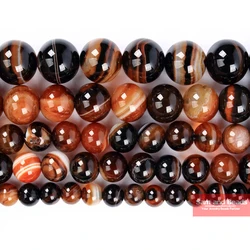 Natural Dream Coffee Black Lace Stripe Agates Round Loose Beads 4 6 8 10 12MM Pick Size For Jewelry Making DCB50