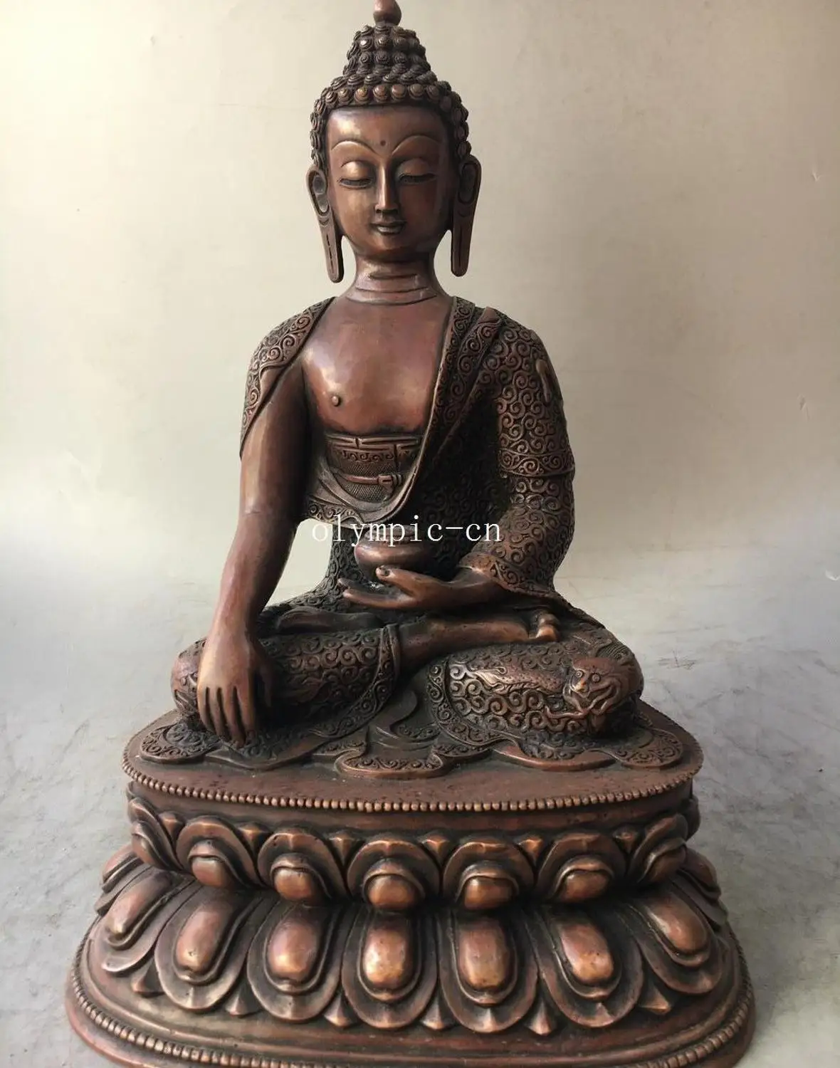 

14'' red copper carvings dragon Buddhism tathagata Sakyamuni Amitabha buddha