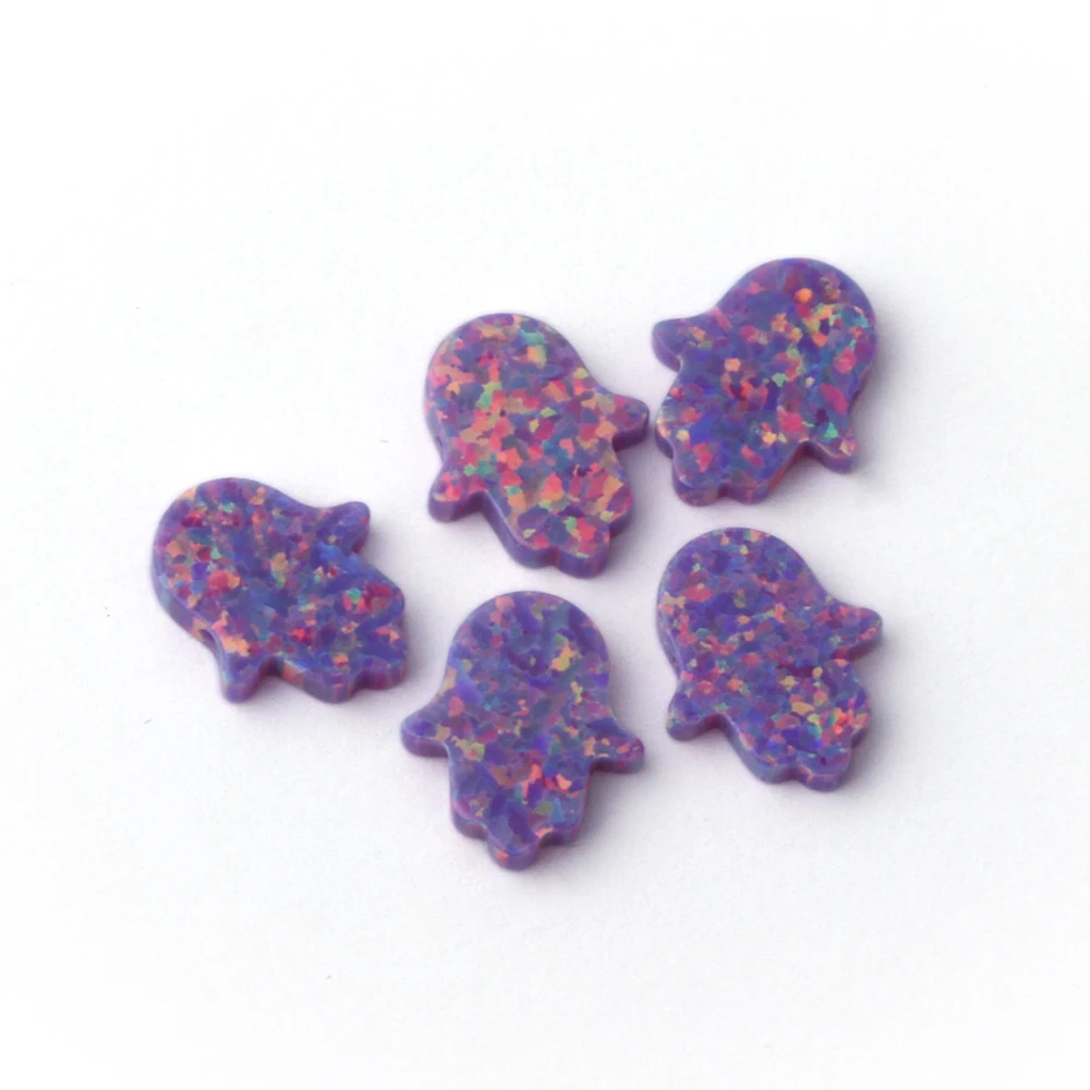 Fashion 11x13mm with Hole Hamsa Stone Purple Pendant Fatima Hand Synthetic Opal OP38 Jewelry Charms