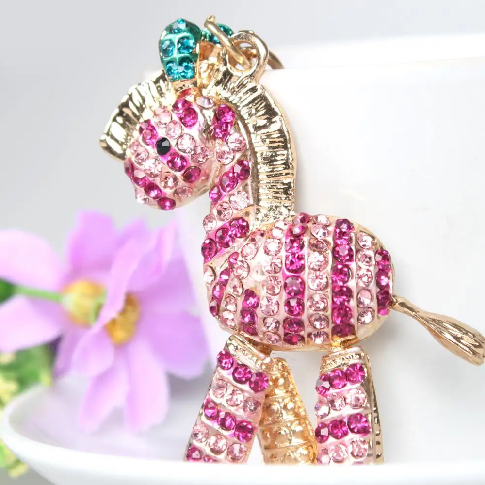 Zebra Pink Horse KeyChain Fashion Rhinestone Crystal Purse Bag  Key Chain Gift Original Handmade New Arrive Souvenir