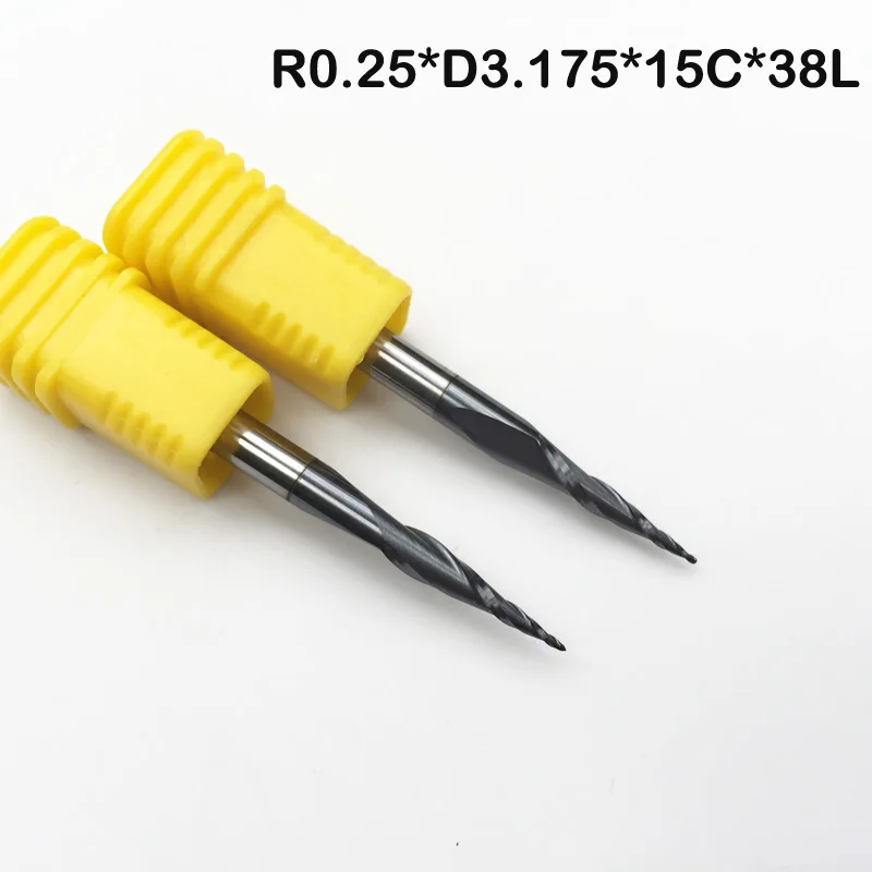 2PCS R0.25-R1.0 x3.175x15x38mm Ball Nose Tapered EndMills Solid Carbide CNC Router Bits Taper 2 Flute Wood Milling Cutter