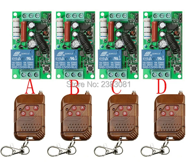 

New AC220V 1CH 10A Wireless Remote Control Switch System teleswitch 4*Receiver and 4*Transmitter For Applicance Garage Door