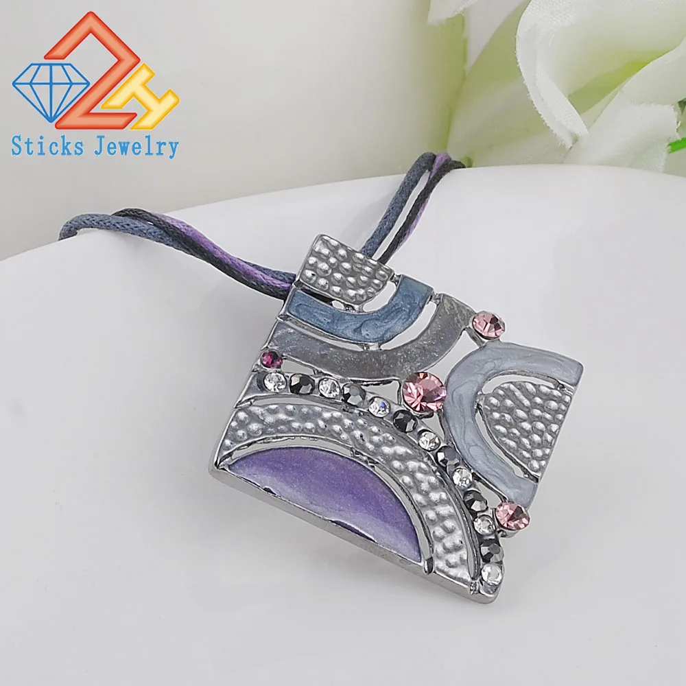 Multi Color Square Alloy Enamel Pendant Necklace Factory Direct Free Shipping