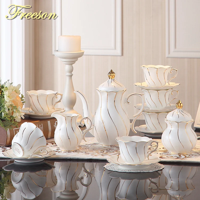 

Gold Inlay Bone China Coffee Set Europe Porcelain Tea Set Ceramic Pot Creamer Sugar Bowl Teapot Coffee Cup Tea Mug Coffeeware