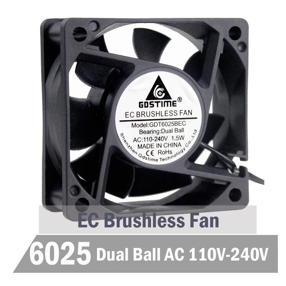 Gdstime Ball 6cm 60mm EC Fan 60mm x 60mm x 25mm EC Brushless Fan 110V 115V 120V 130V 220V 240V Axial Cooling Industry Fan