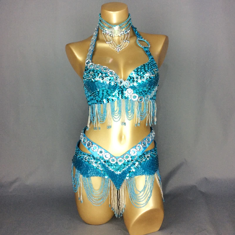 Nuovo Della Signora di Età Delle Donne di Paillettes Danza Del Ventre Costume Set Orientale Danza Del Ventre Suite Cintura + Reggiseno Samba Costumi di danza del Ventre di Usura vestito