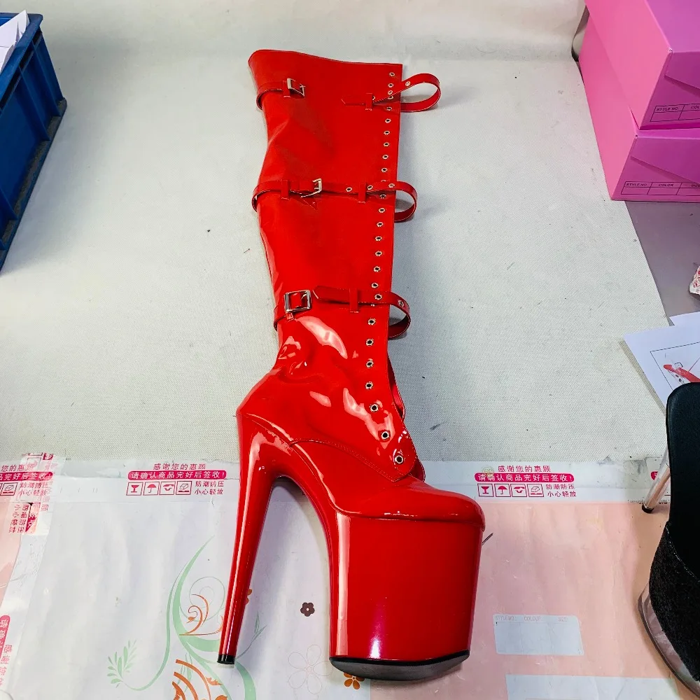 12-17-20-23CM High-heeled boots, buckle boots pointy dancers fashion sexy runway shoes sexy to thigh, boots