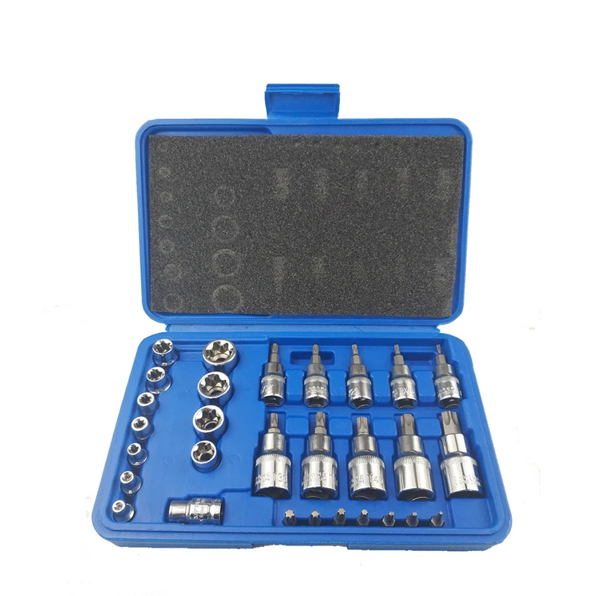 Pressure Batch Sleeve Group Sets, Head Machine, Motor Repair Tool, Socket Set, Wrench, Female Torx, Male, 30Pcs Set