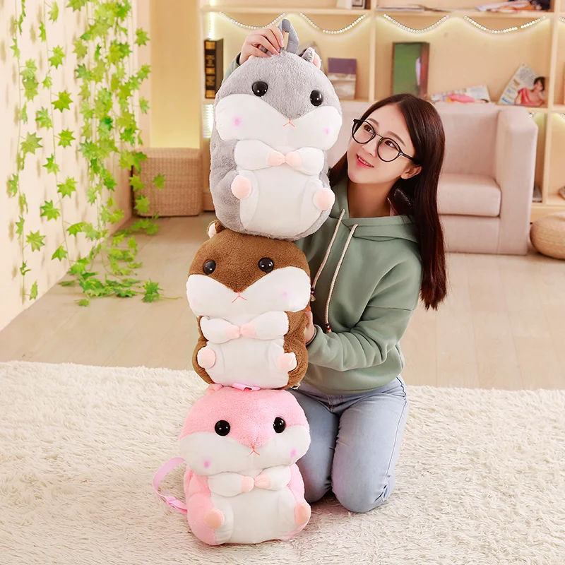 Japanese hamster plush backpack cute  plush hamster hand warm kids plush baby toy boys school bag gift for little girl friends