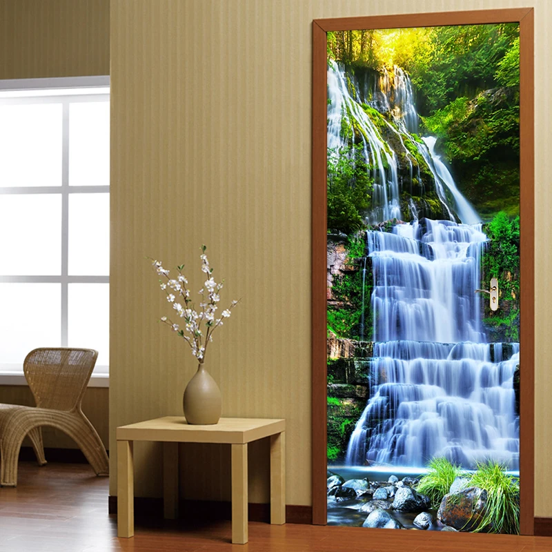 

3D Stereo Waterfalls Forests Mural Wallpaper Living Room Study Classic Photo Wall Mural Door Sticker Home Decor Papel De Parede